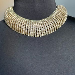 Rhinestone wide chocker statement necklace